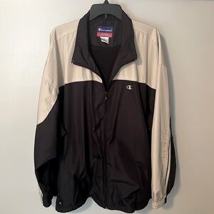 Champion Men’s 4XL Athletic Jacket, lined, dark navy and tan
